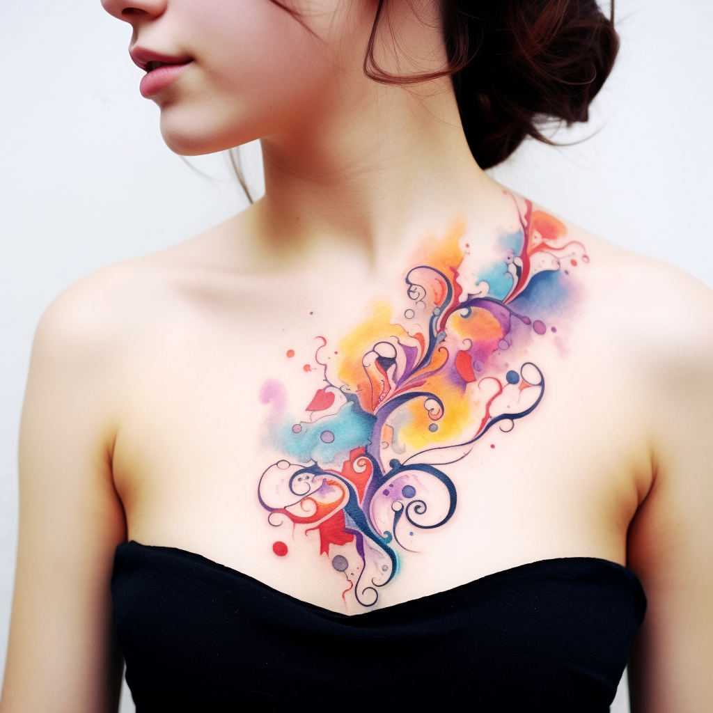 collarbone-tattoos,Abstract Watercolor Piece