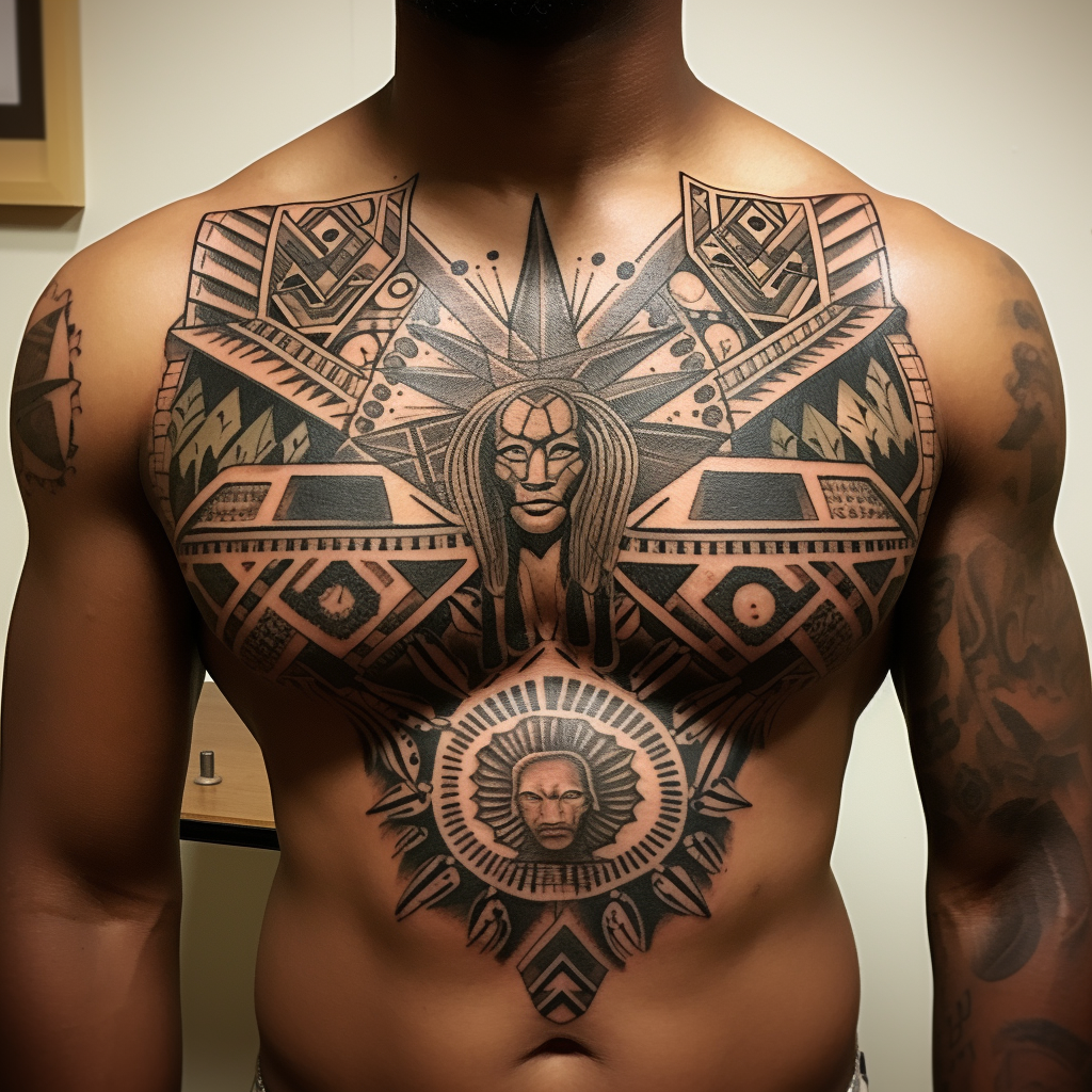 chest-tattoos,Africa Themed Chest Tattoo