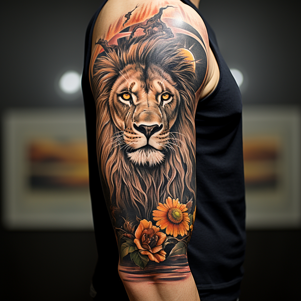 arm-tattoos,Lion & Giraffes