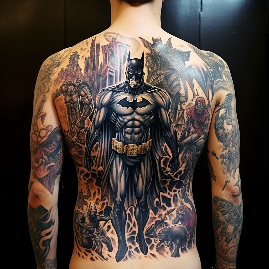celebrities-tattoos,Amazing Batman back tattoo