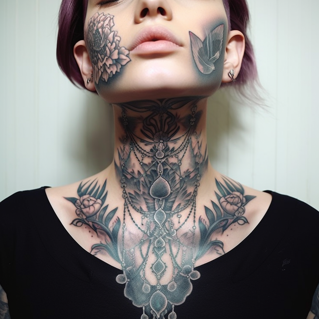 collarbone-tattoos,Amazing neck tattoo