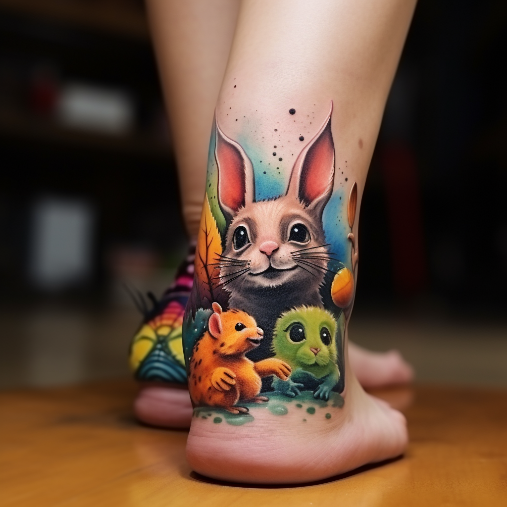 cartoon-tattoos,Animal Ankle Tattoo