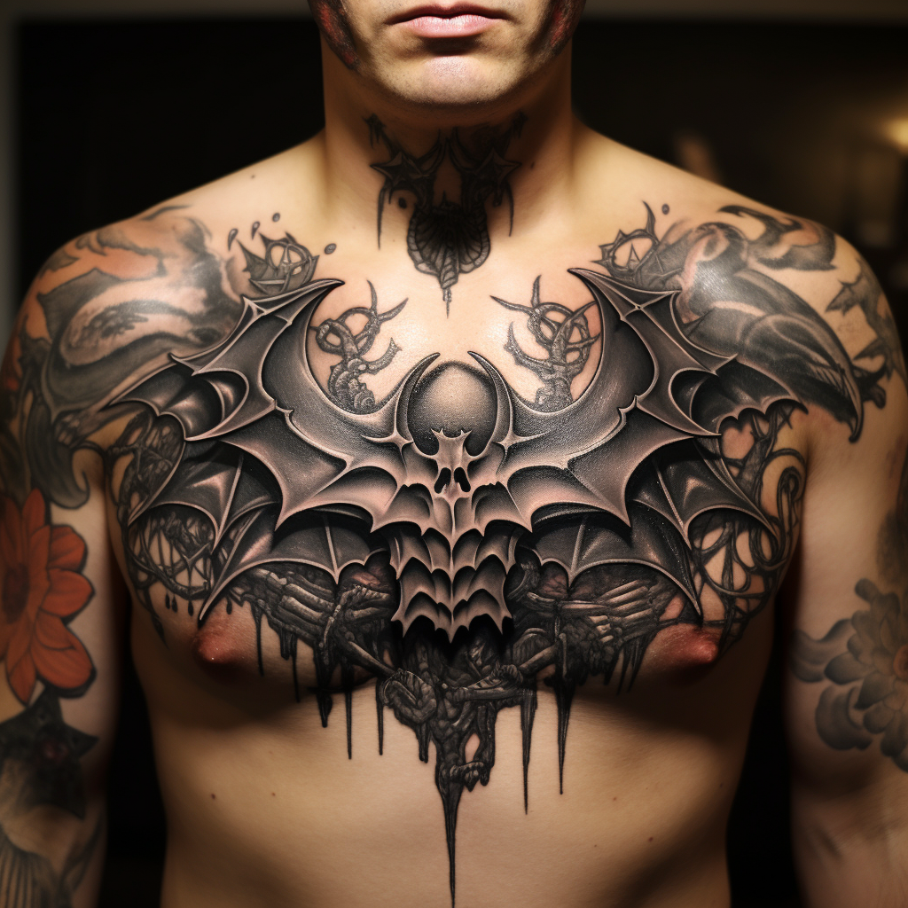 chest-tattoos,Bat & Spider