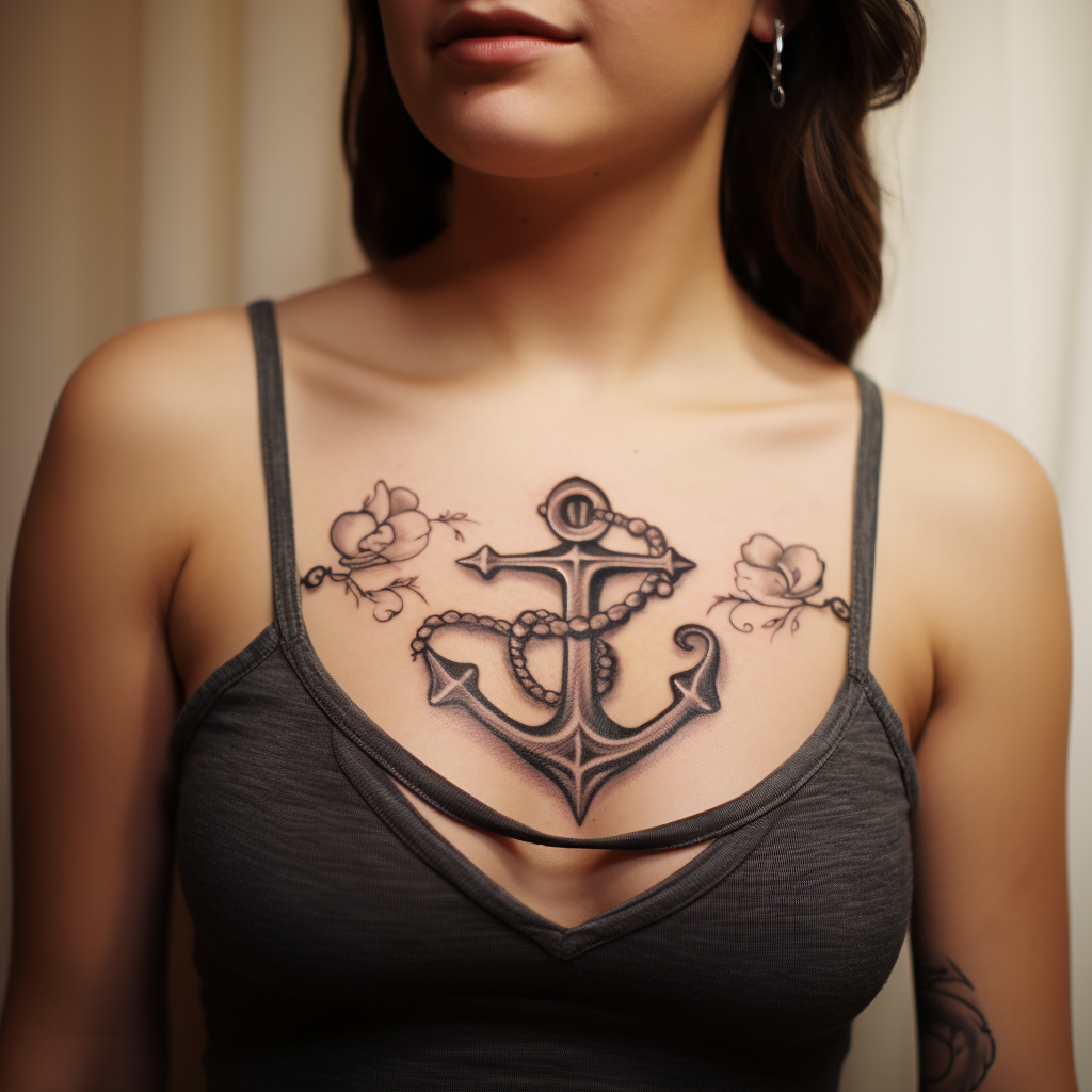 collarbone-tattoos,Big Anchor
