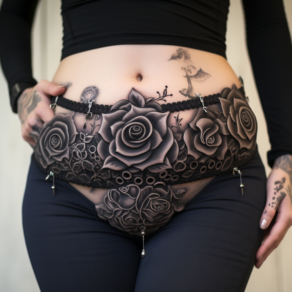 belly-tattoos,Black Roses Belly Tattoo