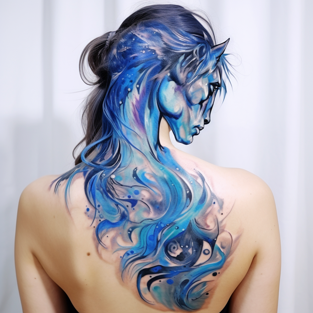 abstract-tattoos,Blue Horse