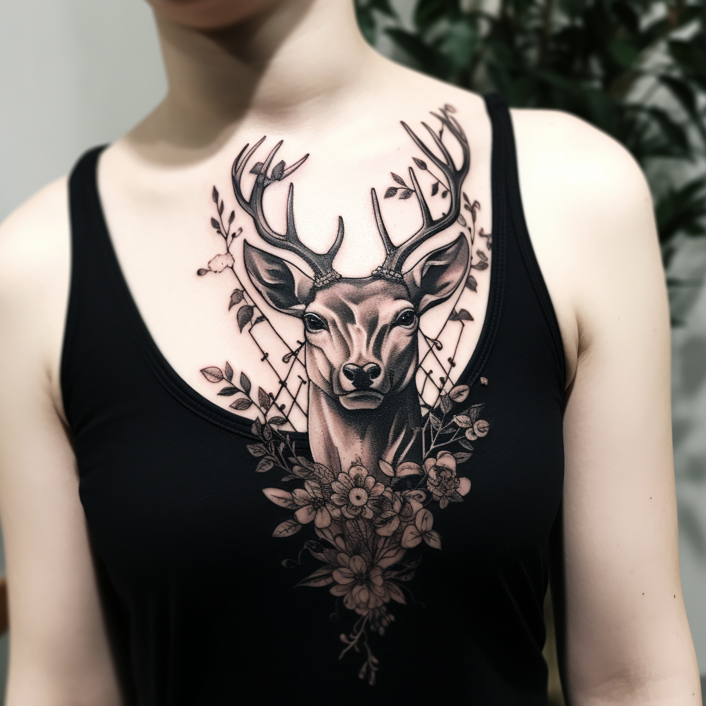 a tattoo,black-ink,Deer Sketch Tattoo