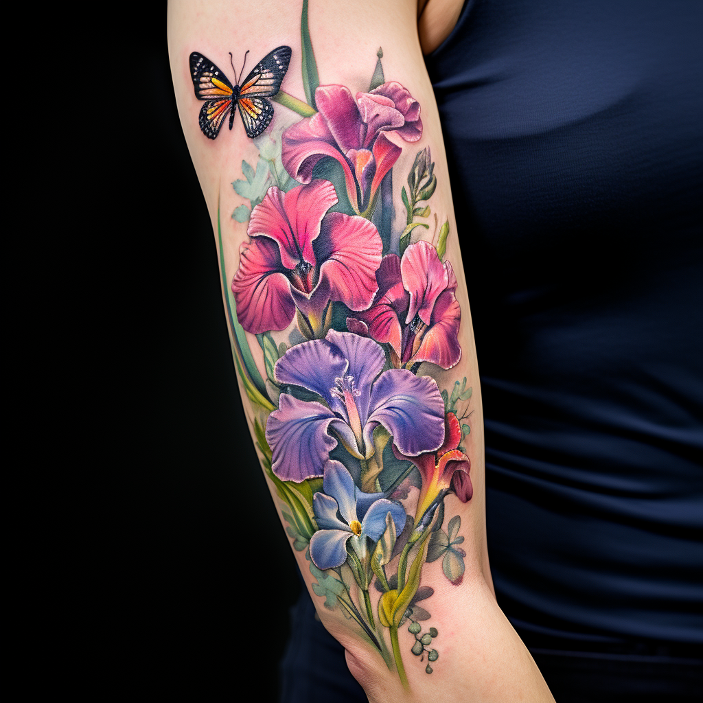 arm-tattoos,Butterfly & Iris