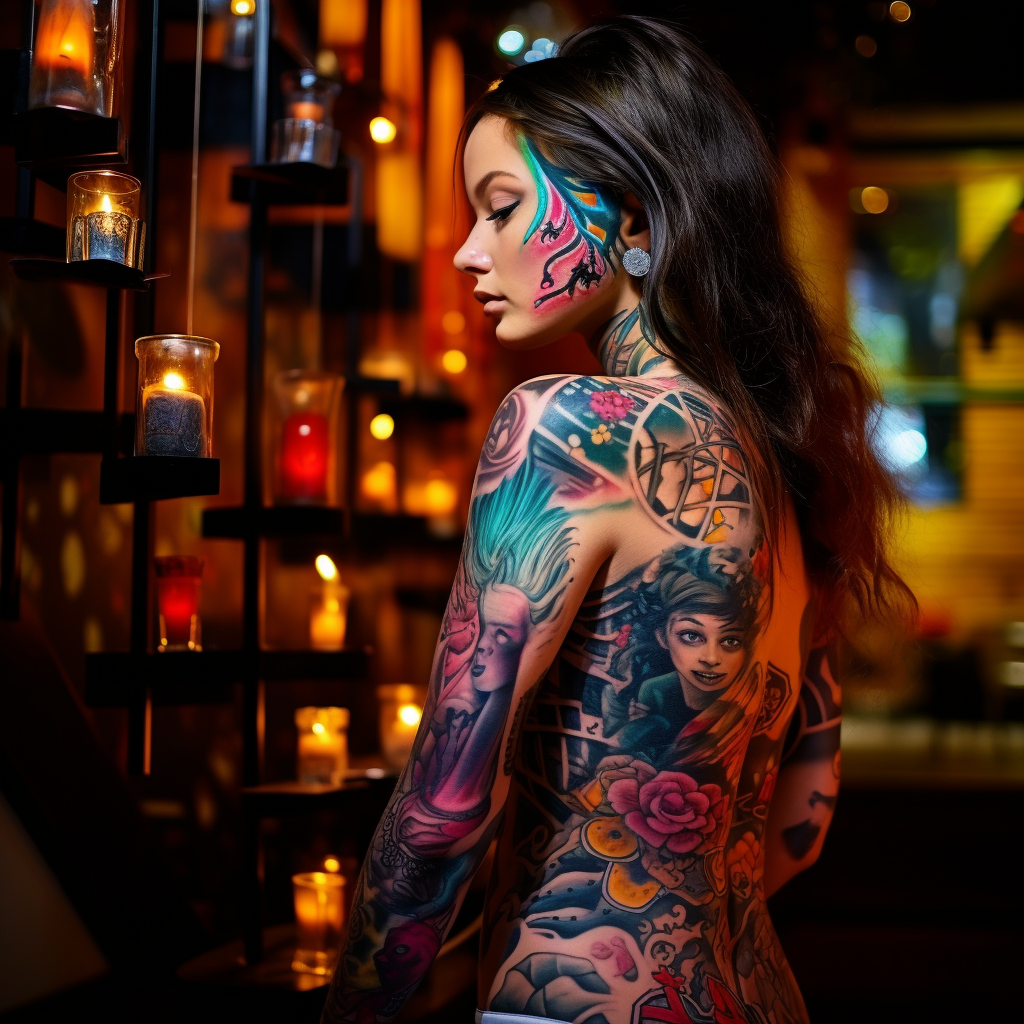 colourful-tattoos,Café Terrace at Night