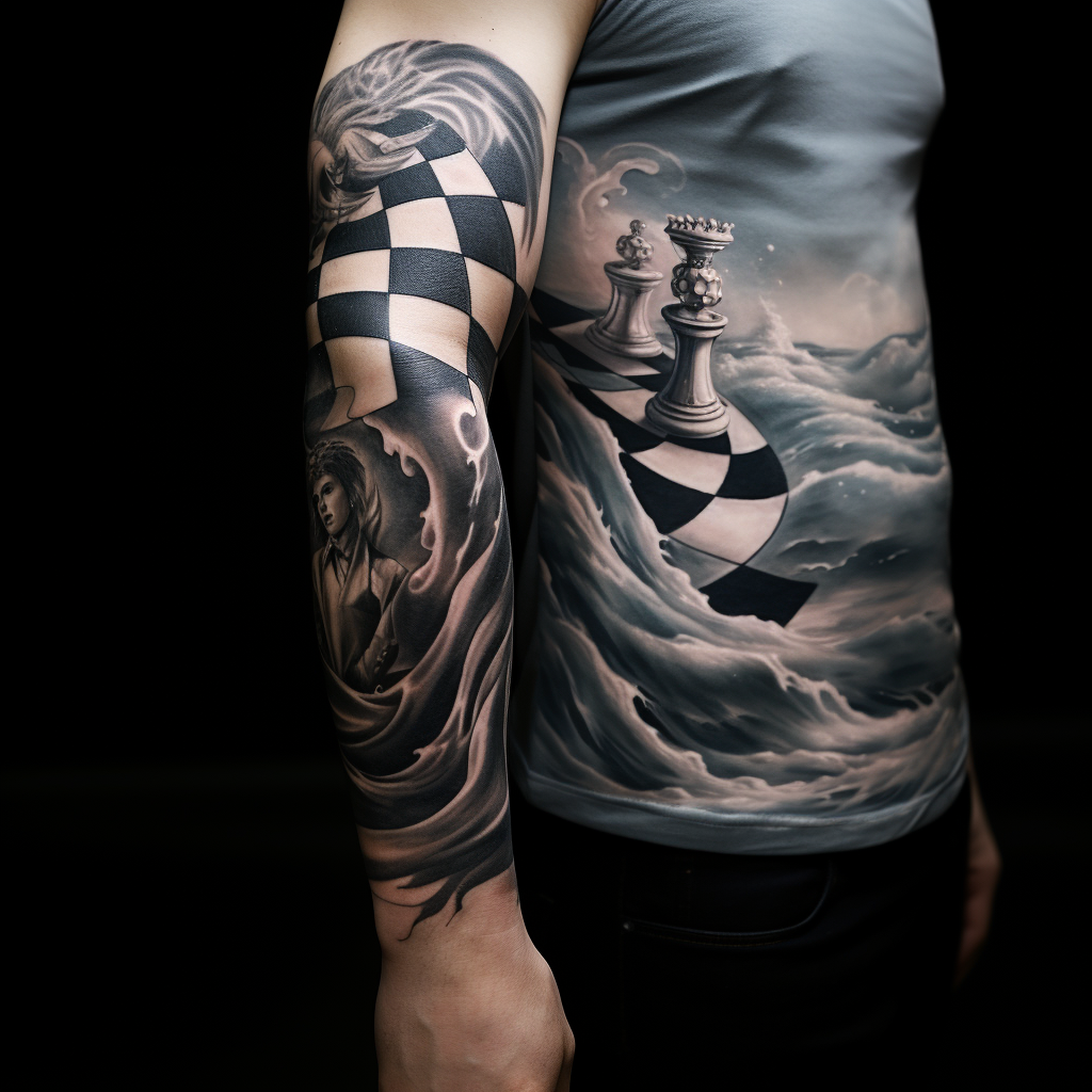 3d-tattoos,Wave & Chess Sleeve