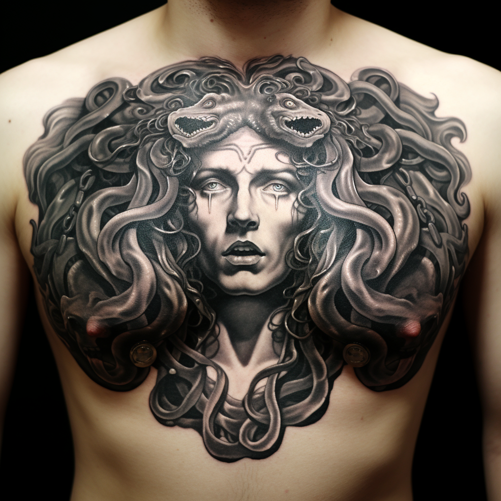 chest-tattoos,Medusa Chest Piece