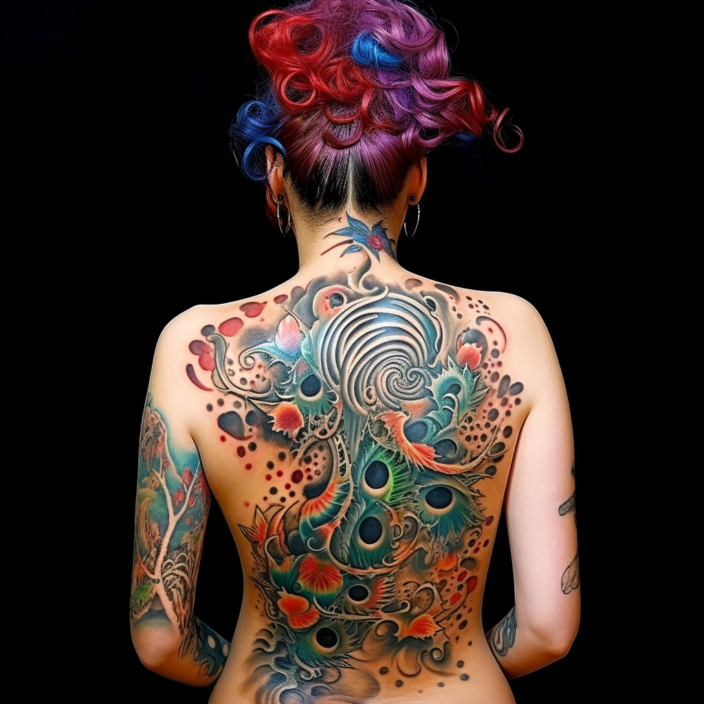 colourful-tattoos,Peacock Back Tattoo