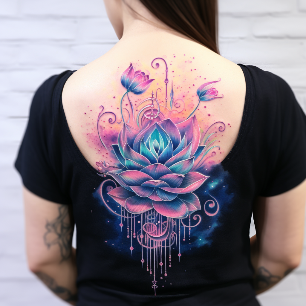 colourful-tattoos,Lotus Flower & Moon