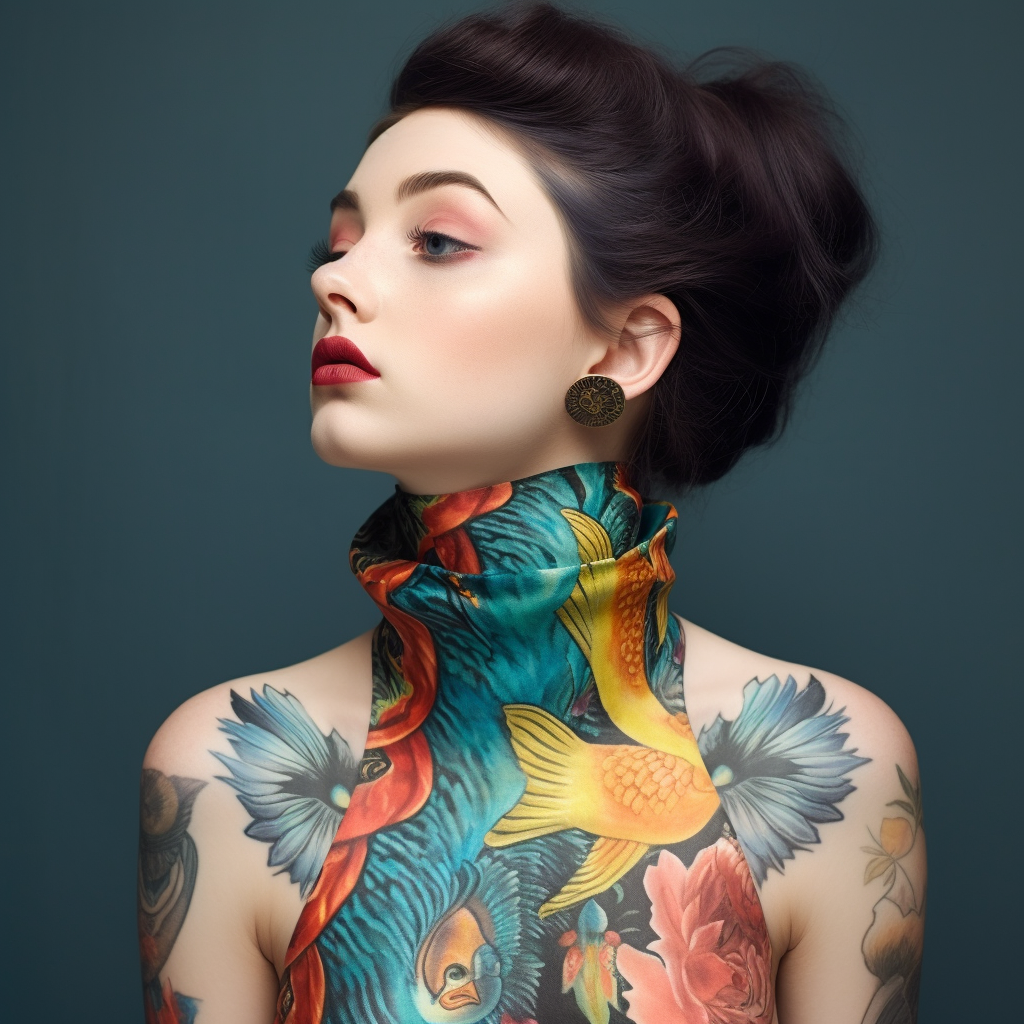 collarbone-tattoos,Colourful Girl’s Neck Ink