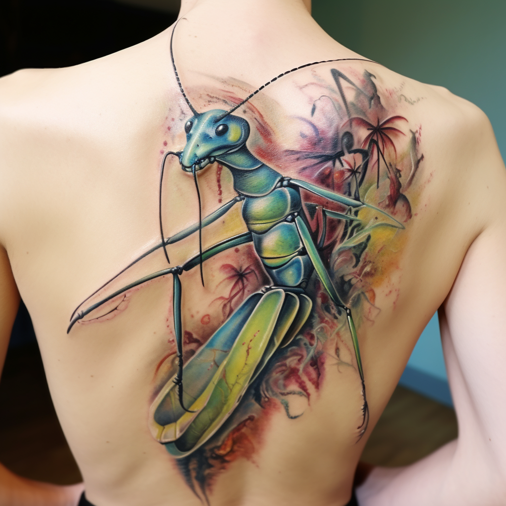 bug-tattoos,Crazy Mantis Tattoo