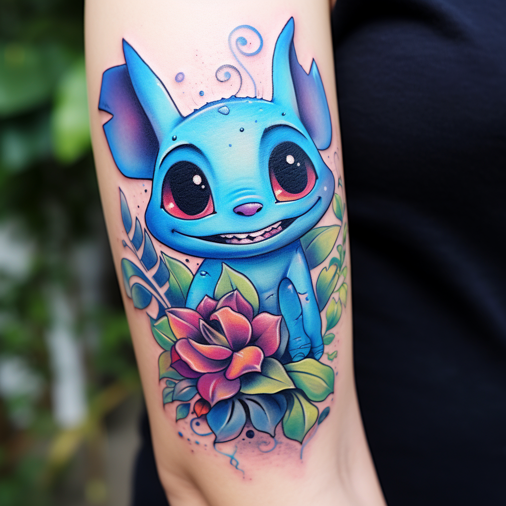 cartoon-tattoos,Cute Stitch Disney Sleeve