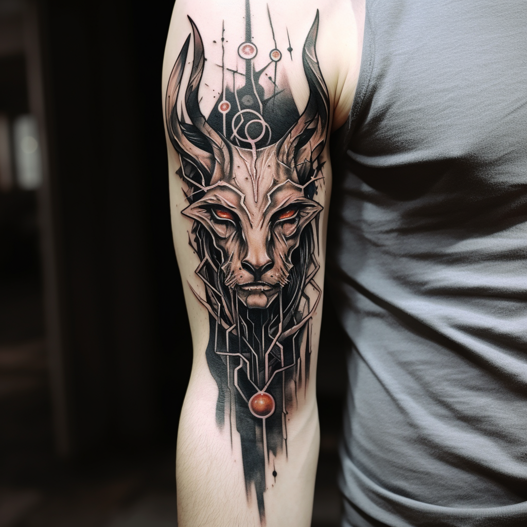 abstract-tattoos,Devil Goat vs Bambi