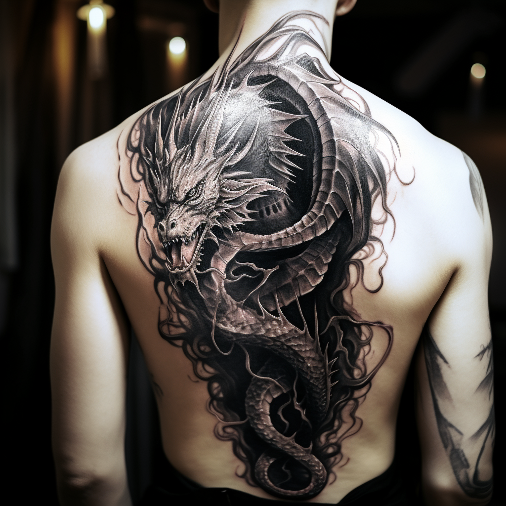 a tattoo,black-ink,Dragon