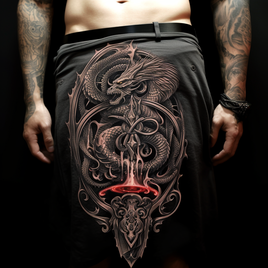belly-tattoos,Ascension of the Sword Bearing Dragon