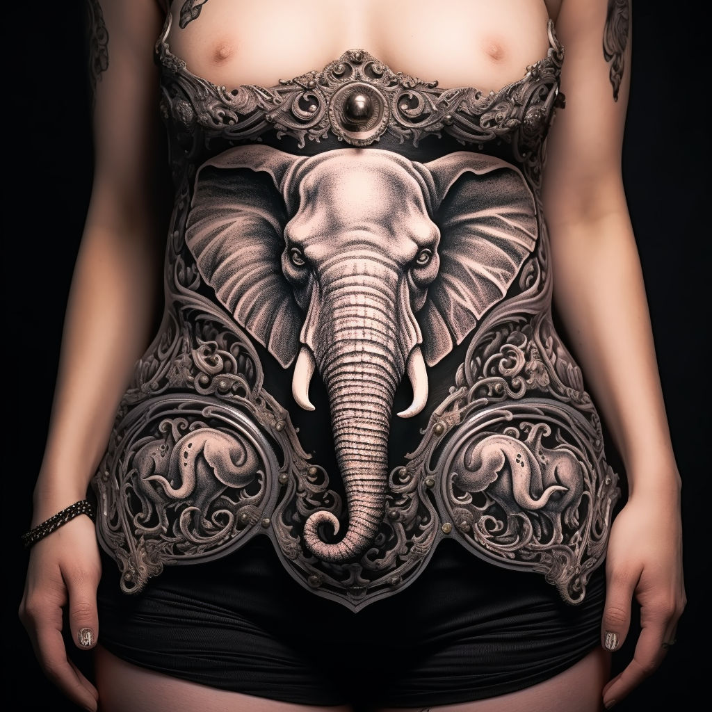 belly-tattoos,Elephant Chest & Abdominal