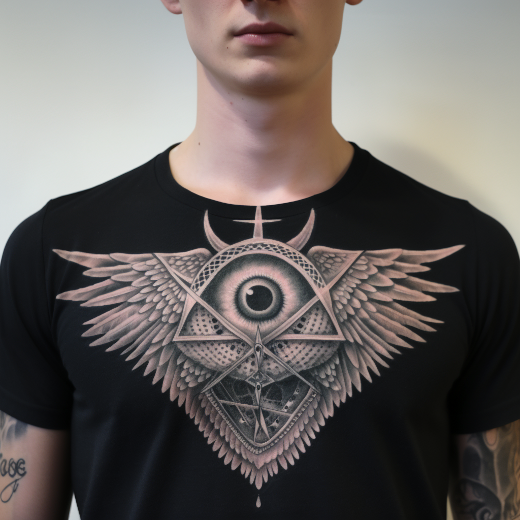 chest-tattoos,All-Seeing Eye, Moon & Wings