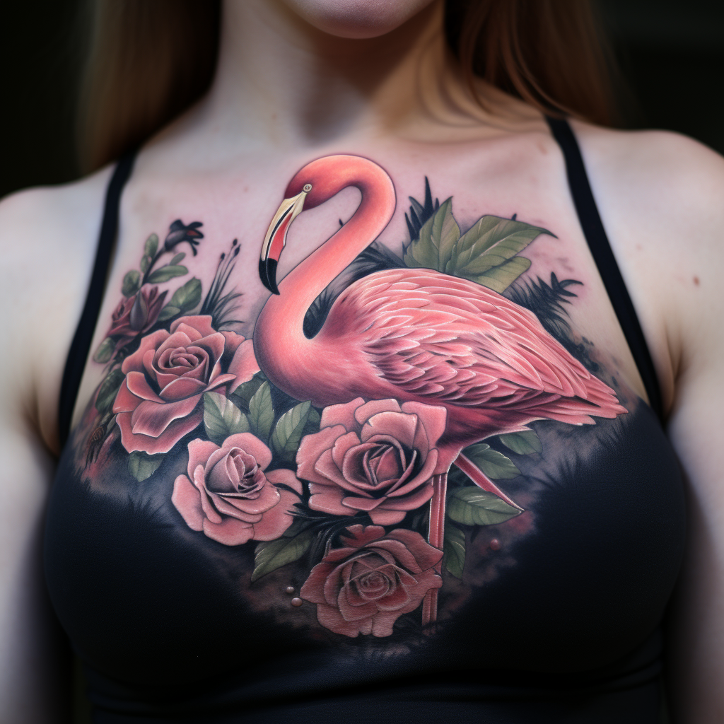 a tattoo,birds,Pink Rose Flamingo