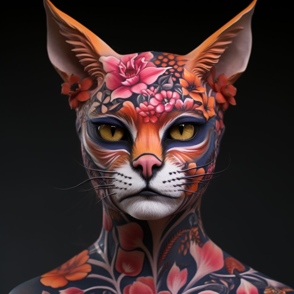 animal-tattoos,Flower Face & Hummingbird