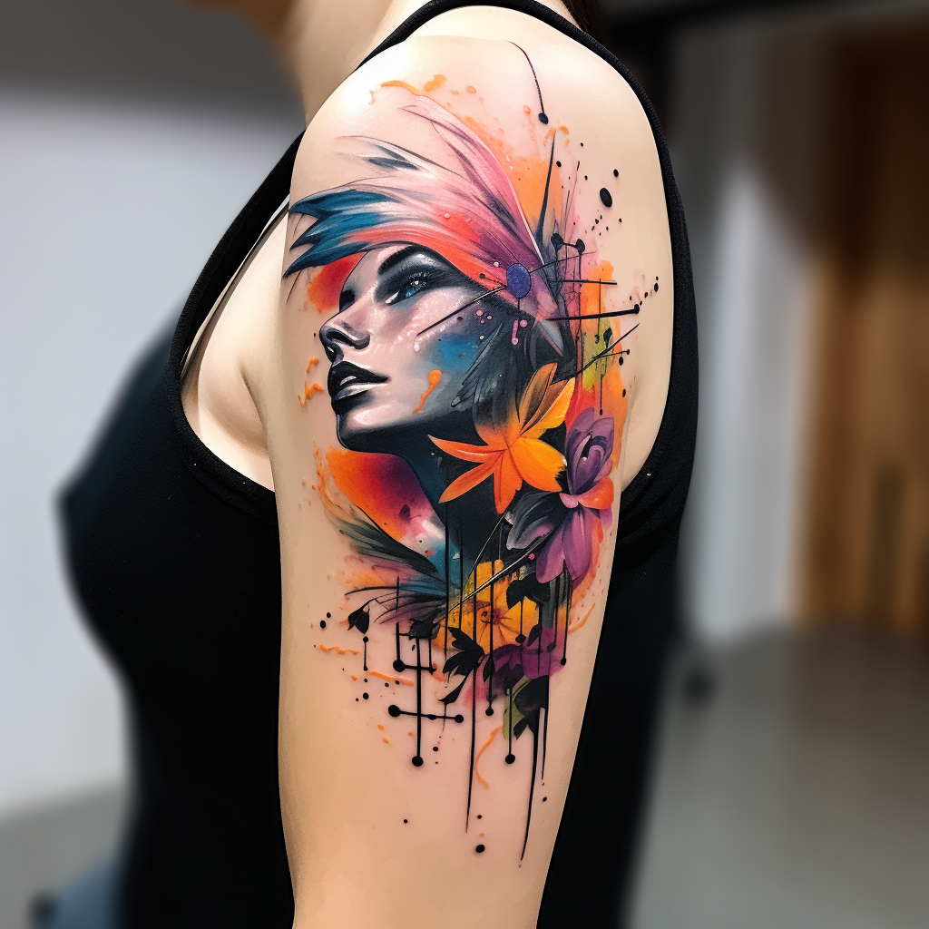 abstract-tattoos,Flower Face & Hummingbird