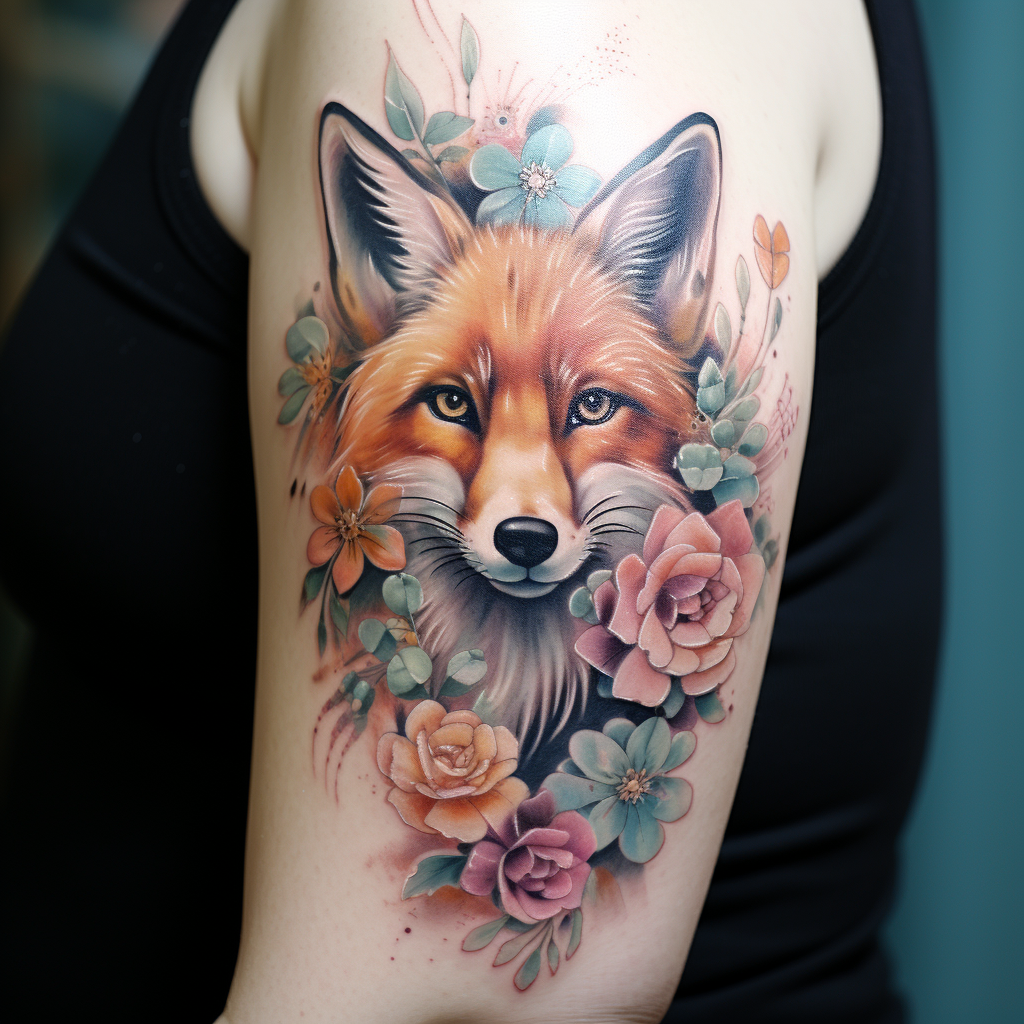 animal-tattoos,Fox & Frozen Rose