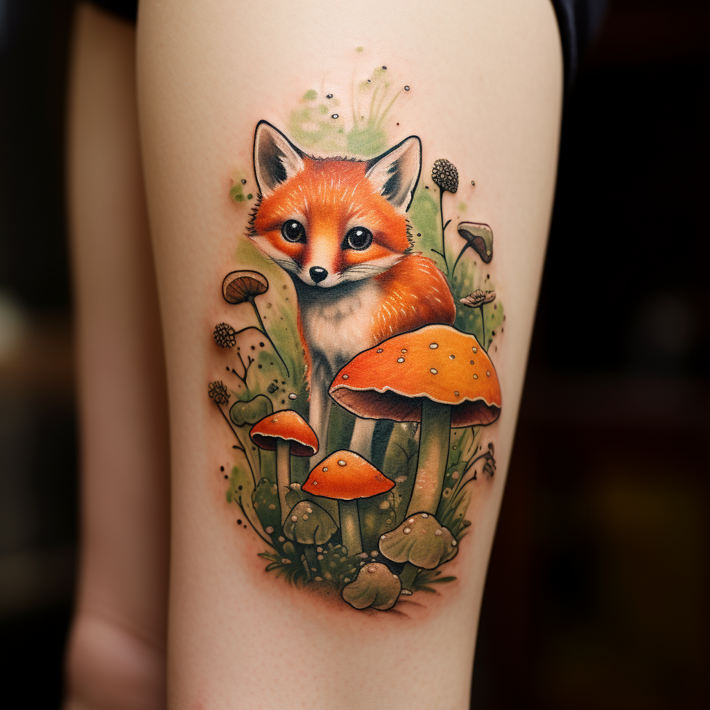 cute-tattoos-2,Fox & Fungi Tattoo