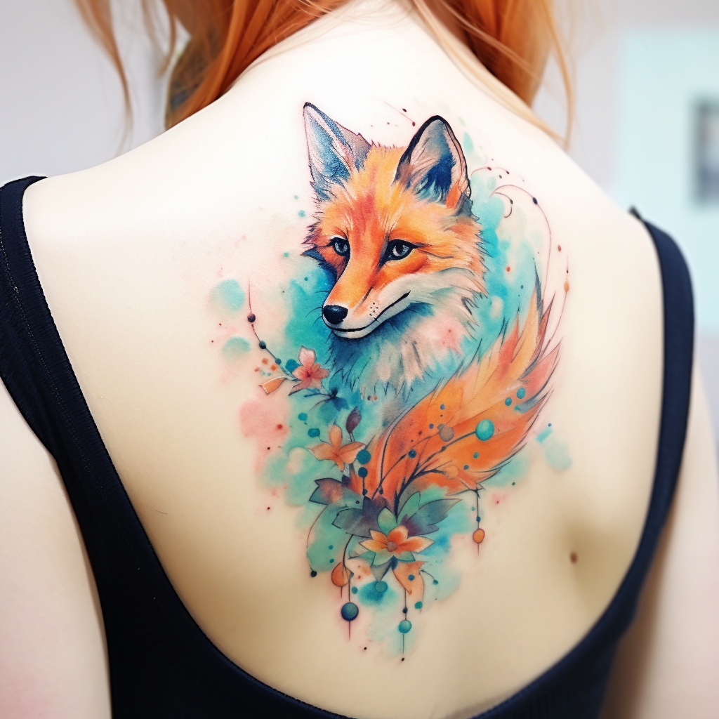 cute-tattoos-2,Watercolor Fox Tattoo
