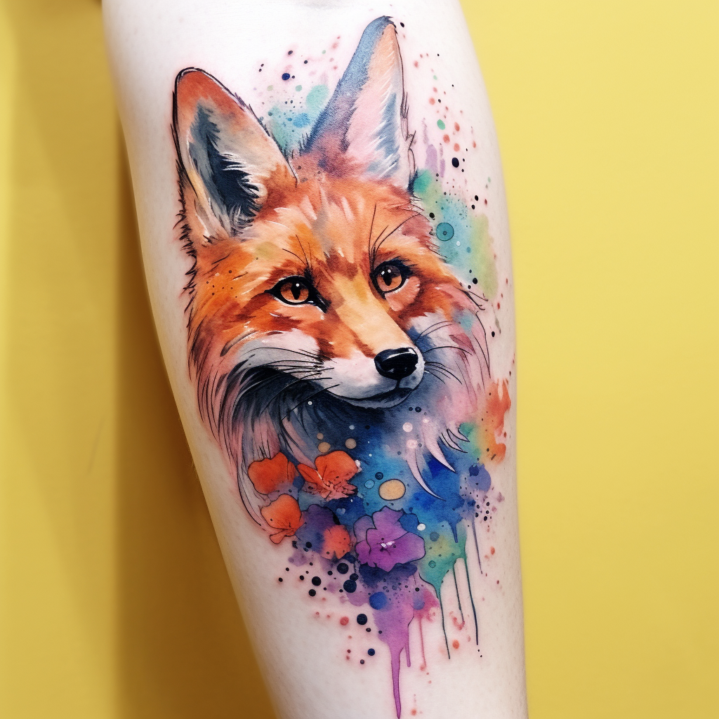 animal-tattoos,Watercolor Fox Tattoo