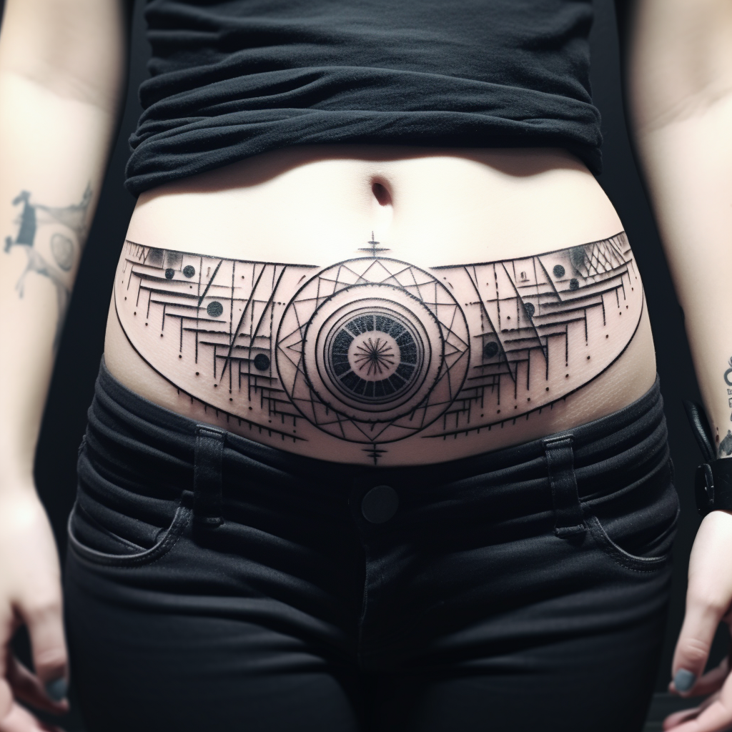belly-tattoos,Geometric Lines
