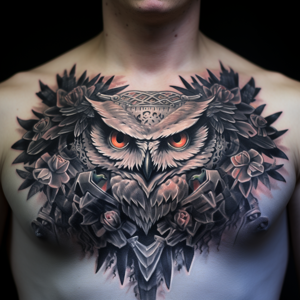 chest-tattoos,Harpy Eagle & Skulls