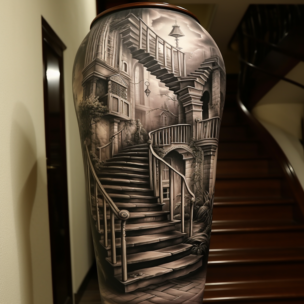 3d-tattoos,House of Stairs Tattoo