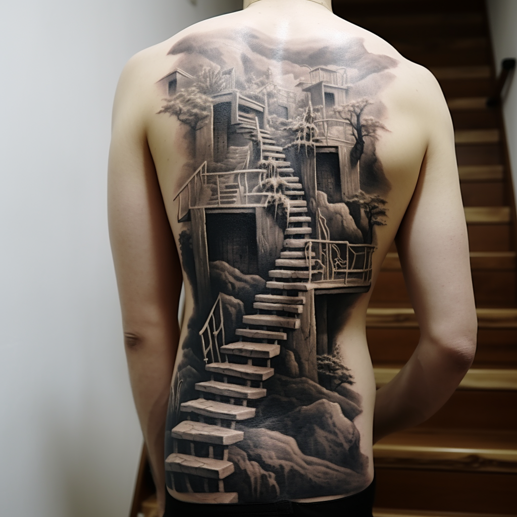 3d-tattoos,House of Stairs Tattoo