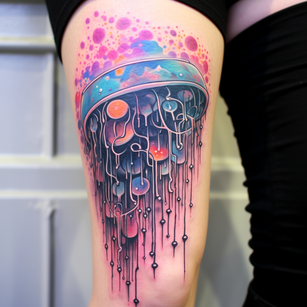 abstract-tattoos,Jellyfish Abstract Thigh Piece