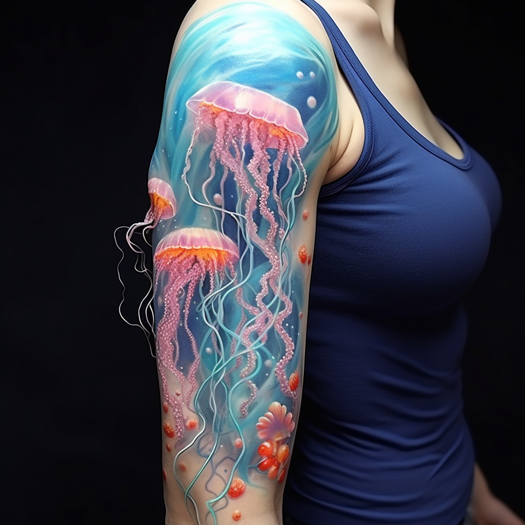 animation-tattoos,Beautiful Jellyfish Sleeve