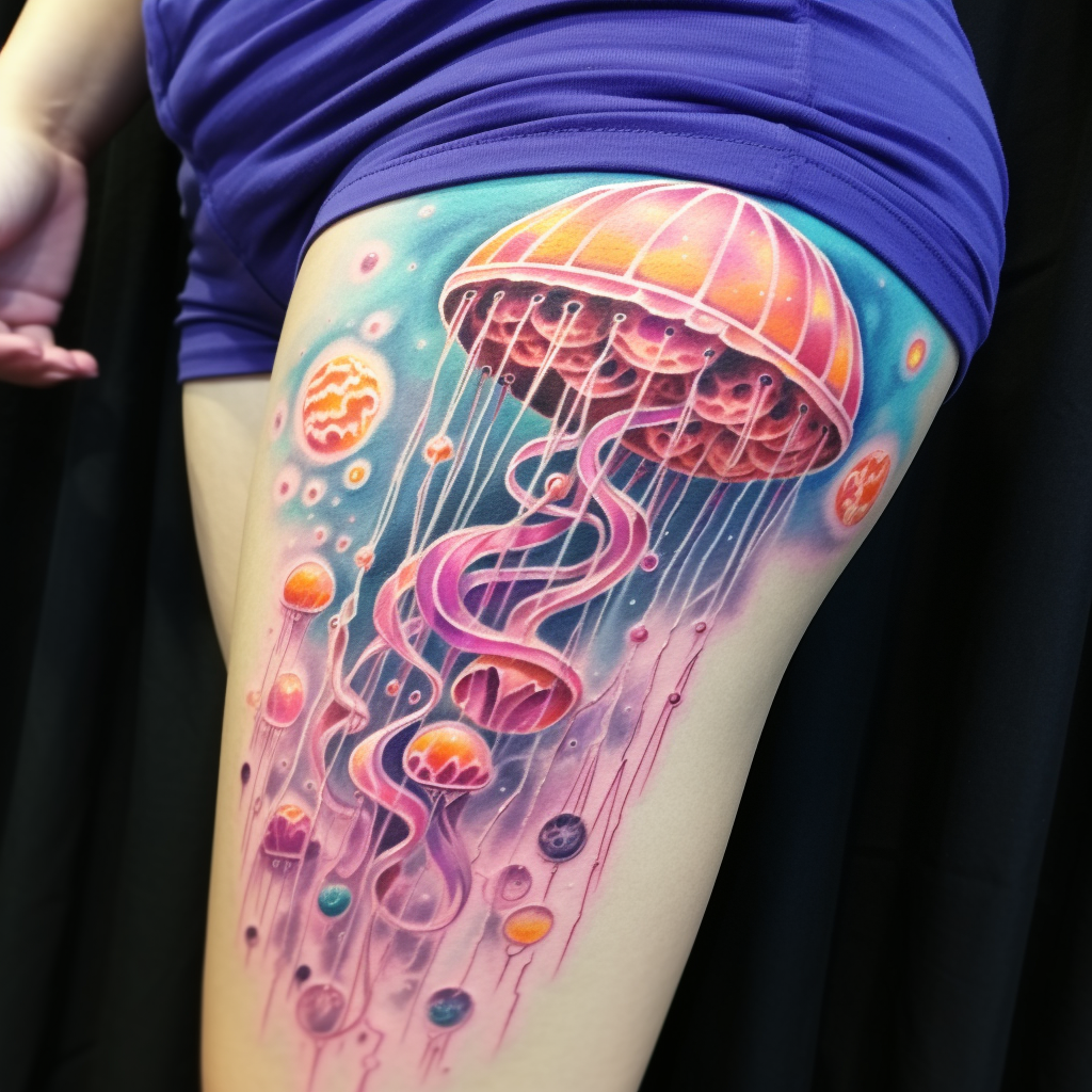 belly-tattoos,Colorful Jellyfish
