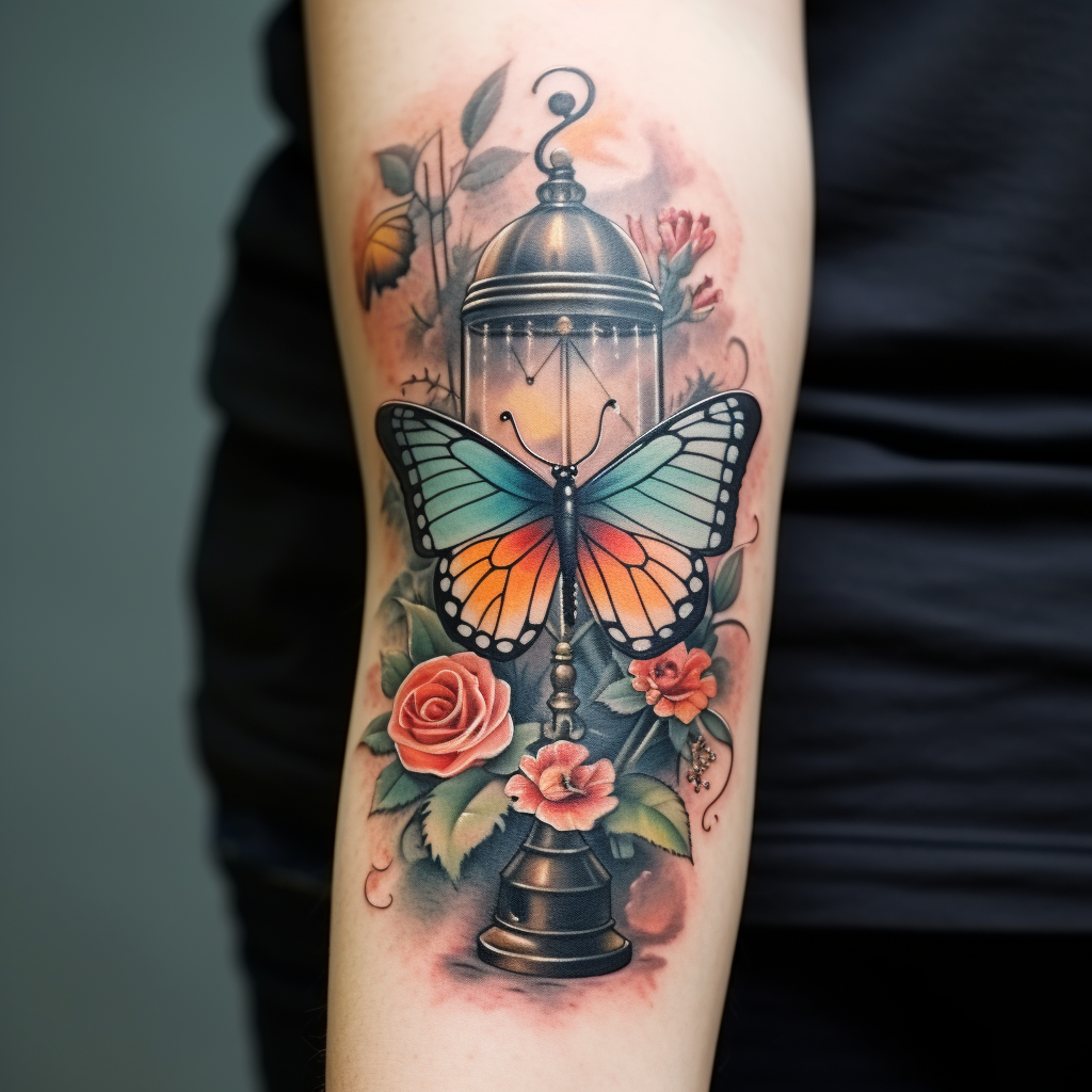 bug-tattoos,Lamp And Butterfly Tattoos