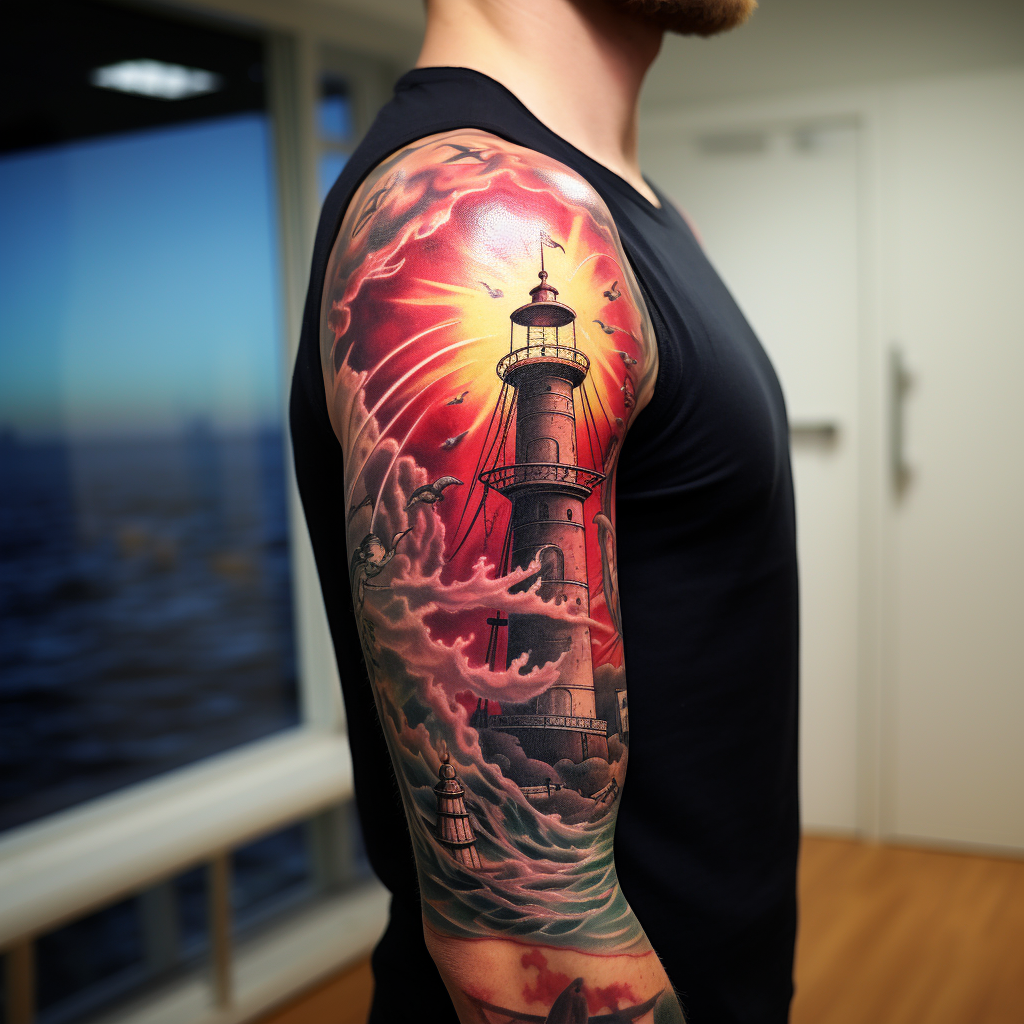 anchor-tattoos,Lighthouse Sleeve