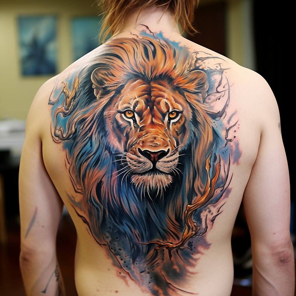 animal-tattoos,Lion Back Tattoo