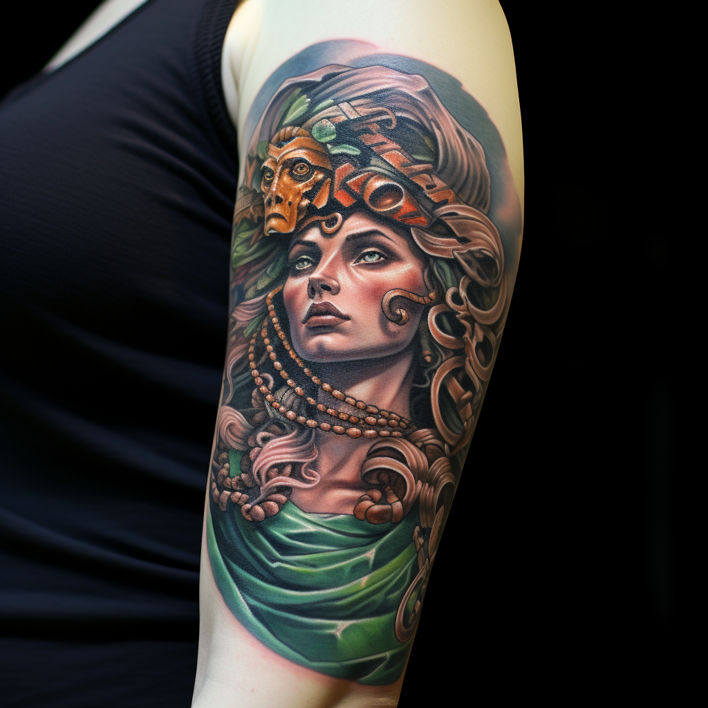 arm-tattoos,Medusa & Trinacria