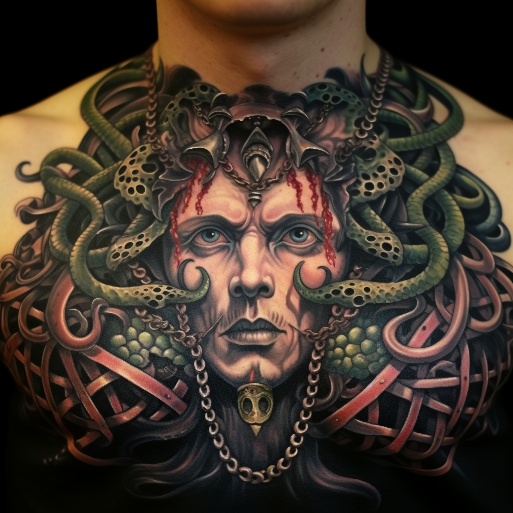 chest-tattoos,Medusa Full Chest Tattoo