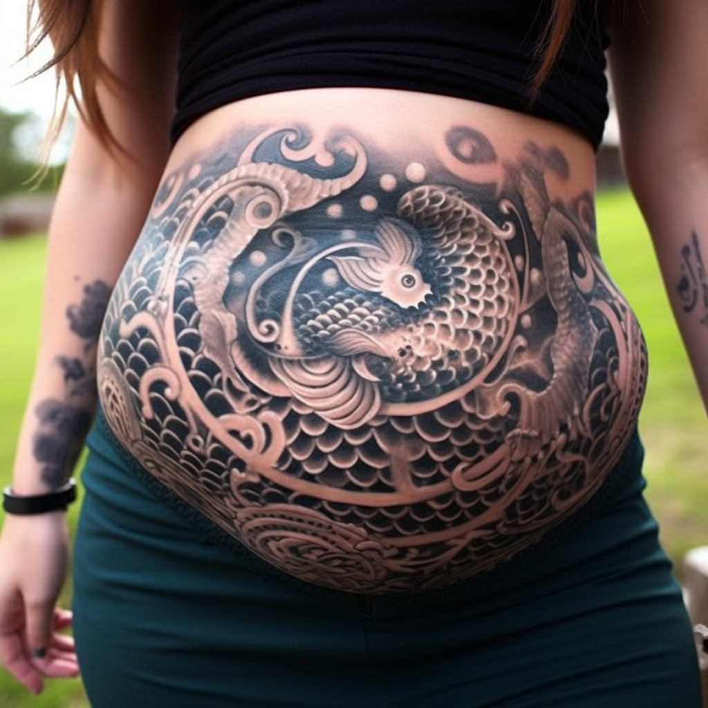 belly-tattoos,Mermaid Stomach Tattoo
