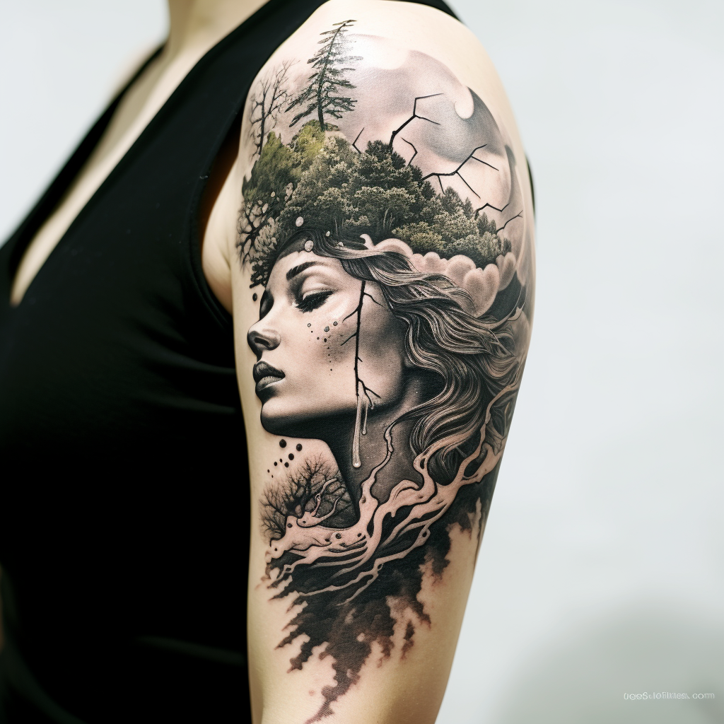 a tattoo,black-ink,Mother Nature