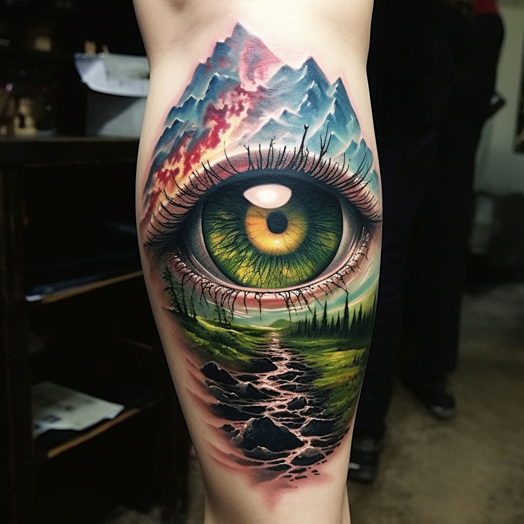 amazing-tattoos,Eye & Mountain Road