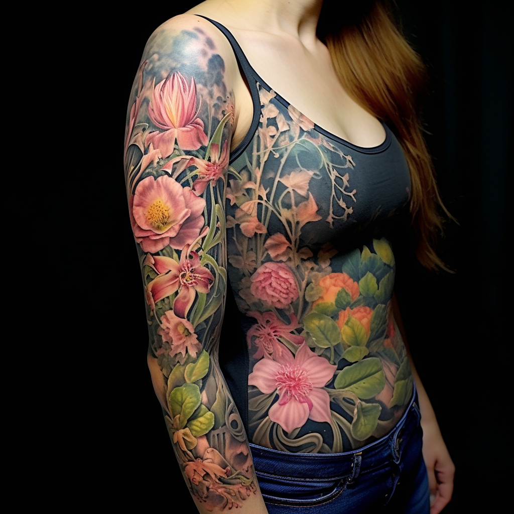 floral-tattoos,Nature Sleeve