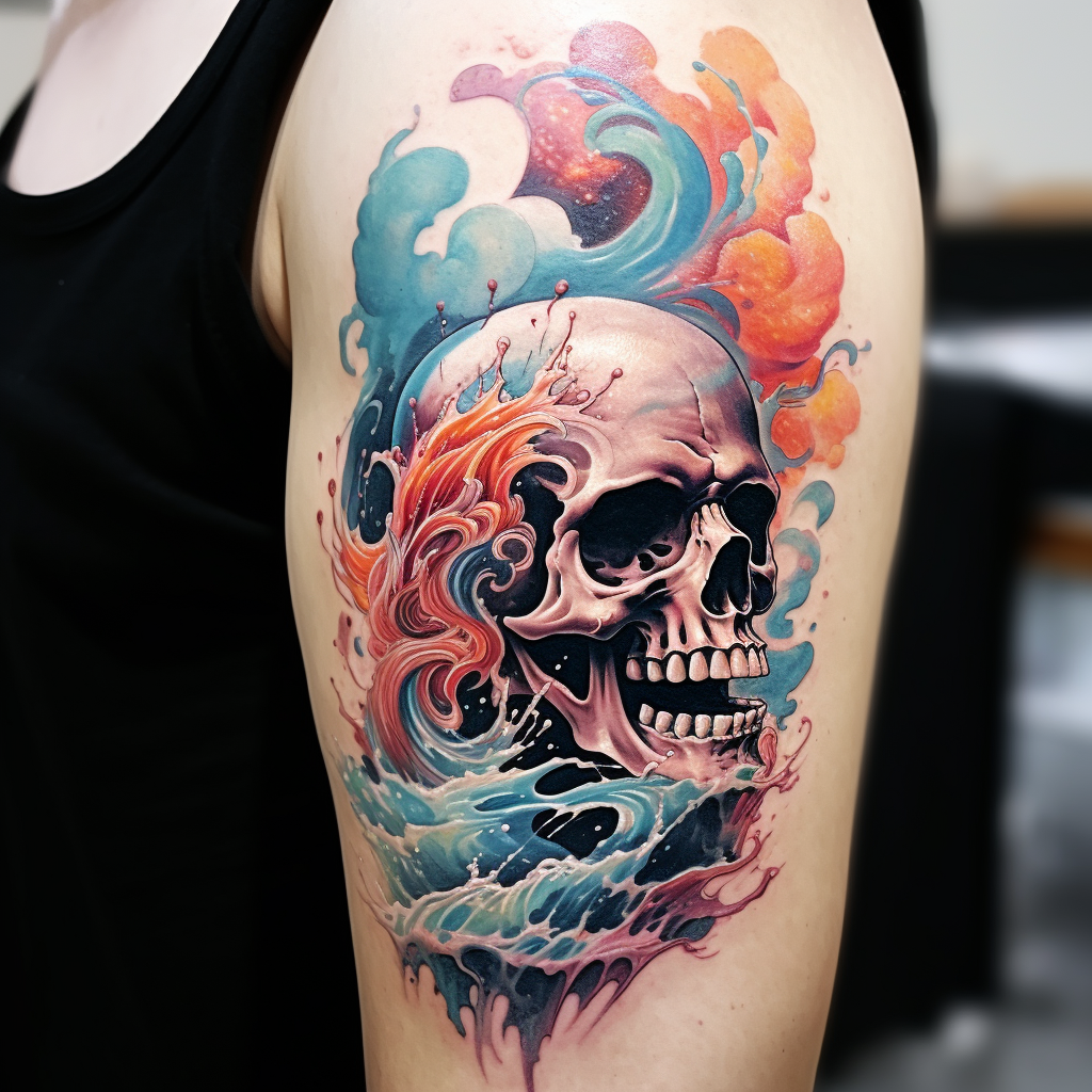 abstract-tattoos,Ocean Skull
