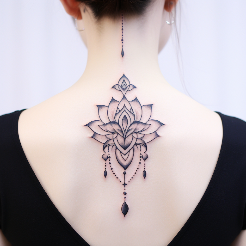 a tattoo,black-ink,Ornamental Lotus Flower